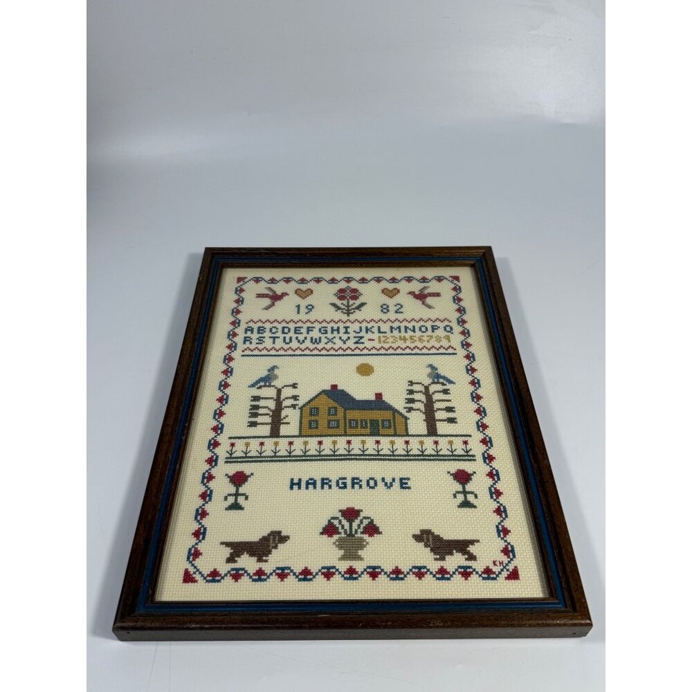 Framed Art Cross Stitch Embroidery Sampler Vintage ABC Alphabet Finished 1980s - Picture 4 of 12